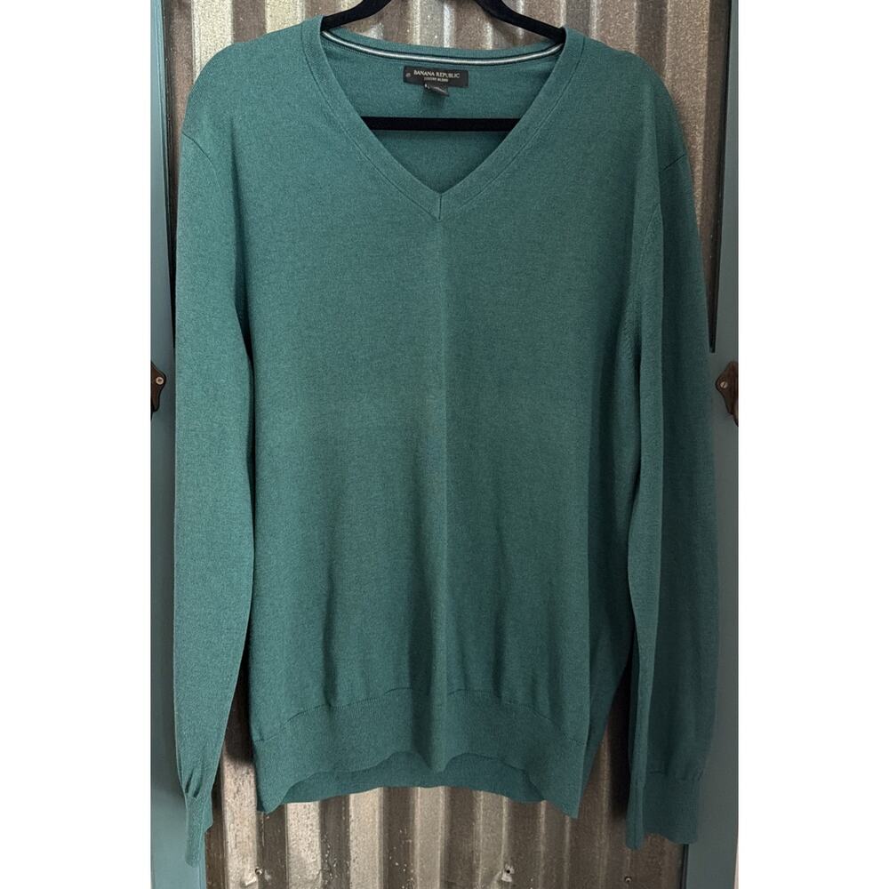 Banana Republic Men’s Silk Cotton Cashmere XL V-Neck Sweater Green